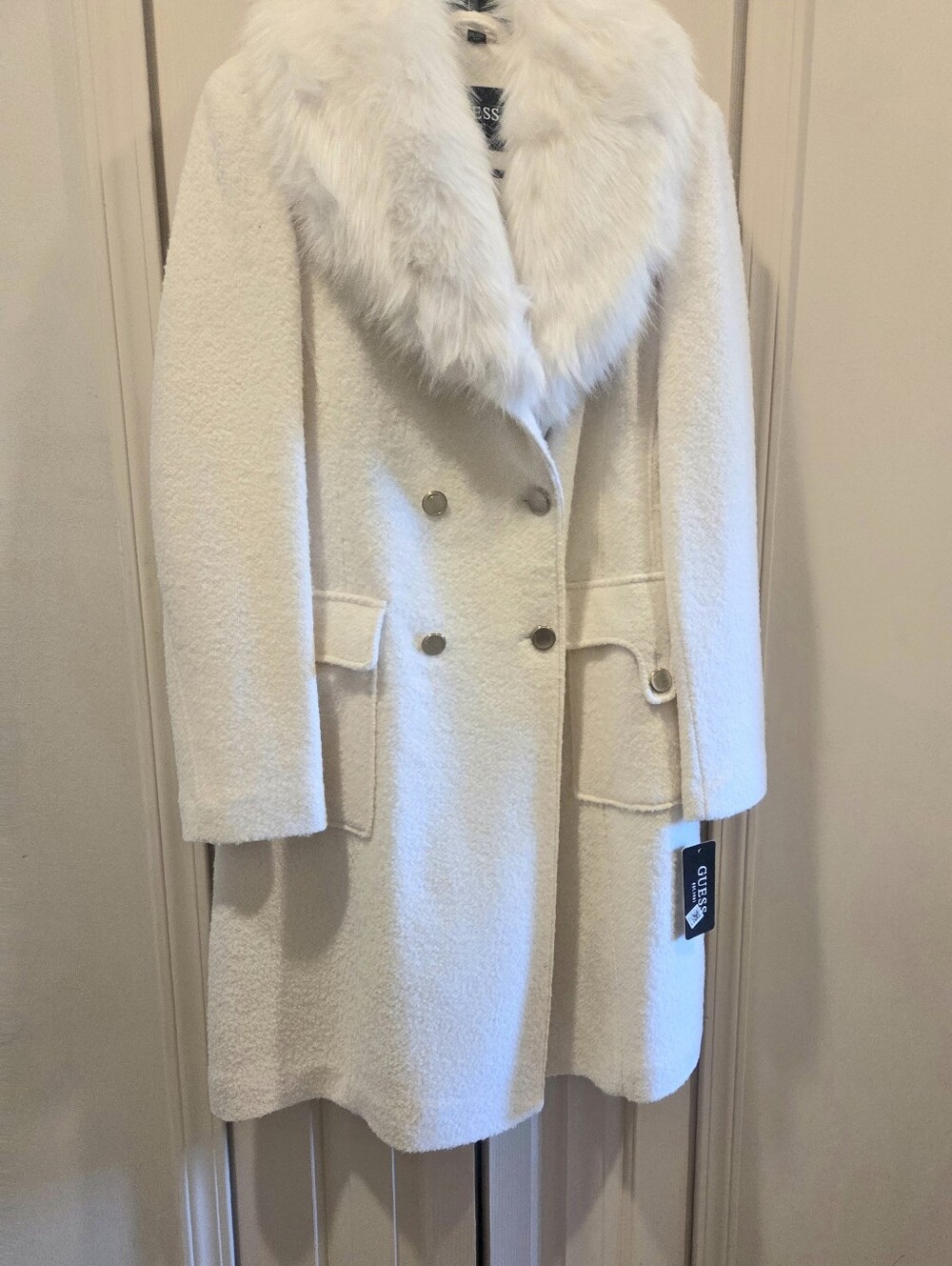 Guess Faux Fur Collar Wool Cashmere Blend Coat